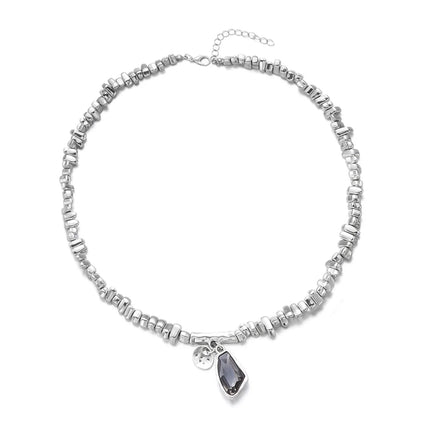 Set di bracciali con collana con pendente in cristallo grigio irregolare semplice barocco Set di gioielli con perline color argento estetico delicato per donna uomo platinumshop