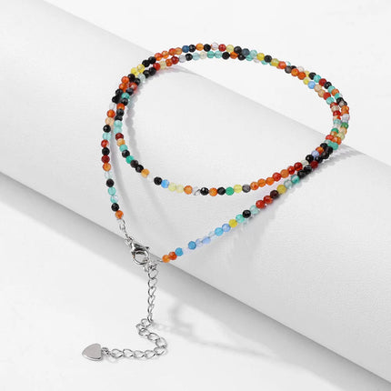 Mini Stone Beaded Necklace 2mm Faceted Natural Agat Quartzs Necklaces Female Fashion Party Choker for Women Girls Jewelry Gift PlatiNum