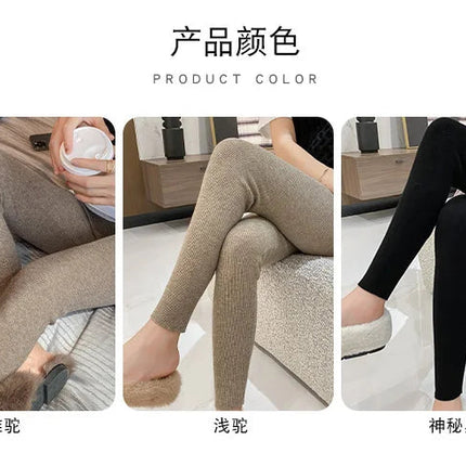 Autumn Winter Women Wool Thickening Leggings High Waist Ribbed Vertical Stripe Casual Knitted Leggings Warm Wear out Pantyhose PlatiNum