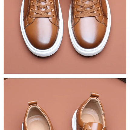 New 2024 Men Casual Leather Sneakers Lace Up Comfortable Outdoor Male Sports Casual Board Shoes Black Brown