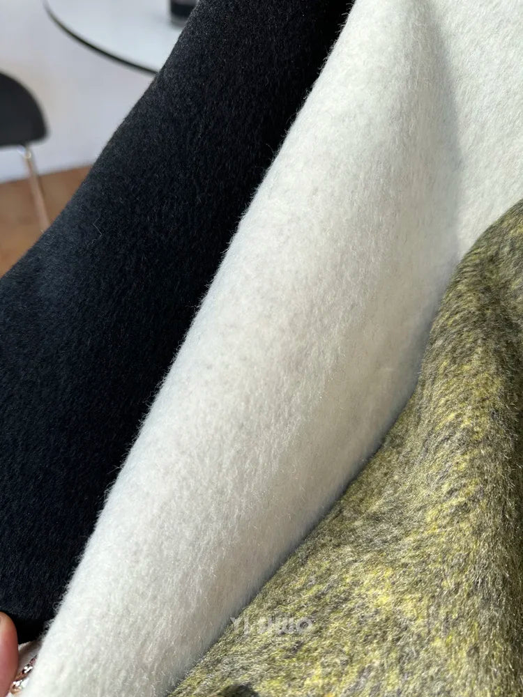 High-end Thick Double-sided Wool Coat Female Fashion Long  Autumn Winter Lapel Double Breasted Wool Coat Women Loose Outerwear