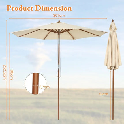 Ombrellone da Patio Grande 3M, Telo in Poliestere Impermeabile e Resistente all'Usura, Parasole Regolabile in Altezza per Giardino, Caffè, Spiaggia