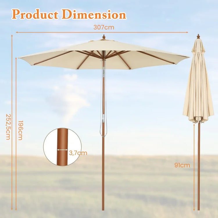 Ombrellone da Patio Grande 3M, Telo in Poliestere Impermeabile e Resistente all'Usura, Parasole Regolabile in Altezza per Giardino, Caffè, Spiaggia