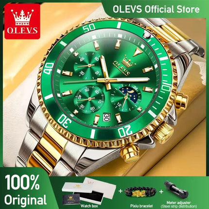 OLEVS Orologi da uomo Orologio di lusso delle migliori marche da uomo Cronografo originale impermeabile in acciaio inossidabile Fasi lunari Data Quadrante Rota platinumshop
