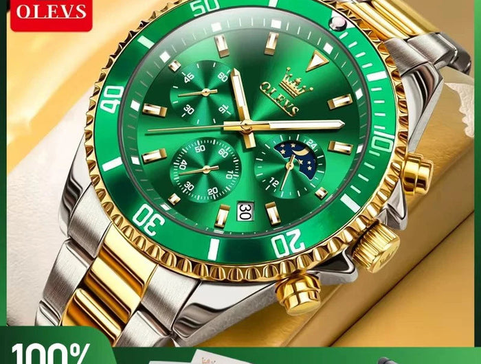 OLEVS Orologi da uomo Orologio di lusso delle migliori marche da uomo Cronografo originale impermeabile in acciaio inossidabile Fasi lunari Data Quadrante Rota platinumshop