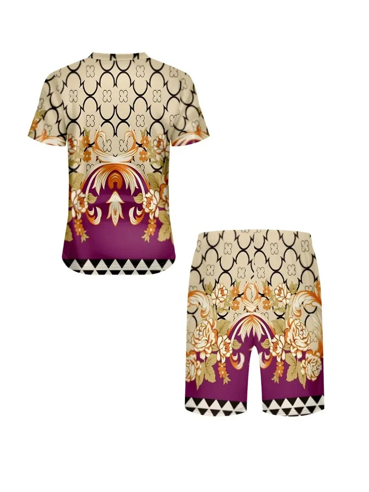 Nuovo vestito da uomo in due pezzi con stampa scozzese moda estate O-colletto Polo a maniche corte + pantaloncini abito da uomo in due pezzi