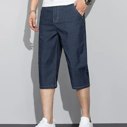 Pantaloncini jeans da uomo estivi sottili in Lyocell Blu Grigio Stile classico Elasticità Pantaloncini di jeans casual da lavoro leggeri e dritti da uomo