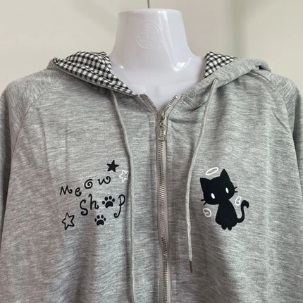 Zipper Hoodie Gothic Cartoon Kawaii Cat Ear Y2k Jacket Zip Up Thin Coat Spring Autumn Cute Core 2000s Clothes Fall Sweatshirts