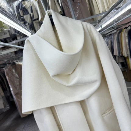Newest Luxury Coffee Scarf Collar Wool Coat Women Loose Elegant Ladies Autumn Winter Jacket Causal Handmade Women's Jacket2025