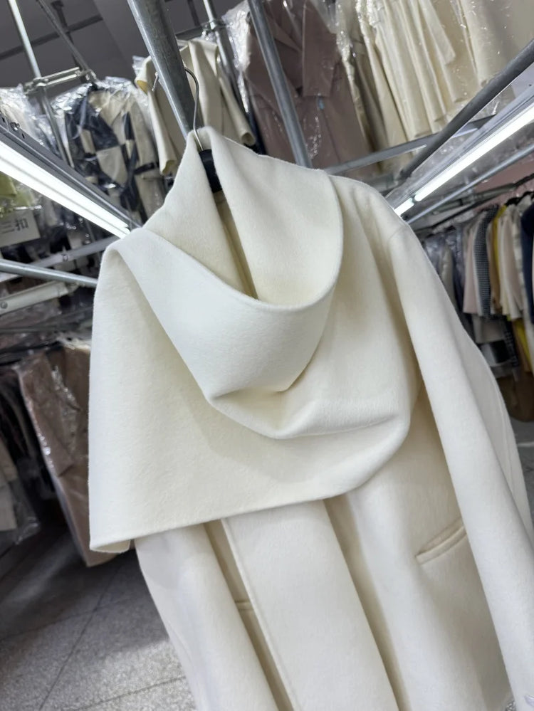 Newest Luxury Coffee Scarf Collar Wool Coat Women Loose Elegant Ladies Autumn Winter Jacket Causal Handmade Women's Jacket2025