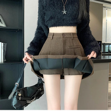 Gidyq Women Wool Mini Skirt Casual Korean Female High Waist Pleated Skirt Harajuku Fashion Streetwear Thick A Line Skirts New PlatiNum