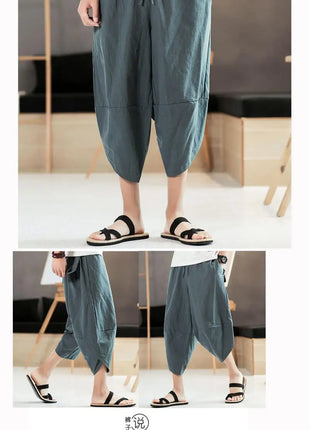 Pantaloni estivi da uomo in cotone, casual, stile hip hop, streetwear, harem, comodi, oversize, lunghezza a metà polpaccio, molto venduti.