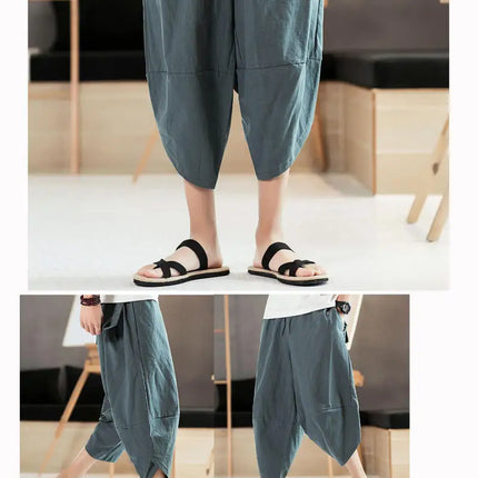 Pantaloni estivi da uomo in cotone, casual, stile hip hop, streetwear, harem, comodi, oversize, lunghezza a metà polpaccio, molto venduti.
