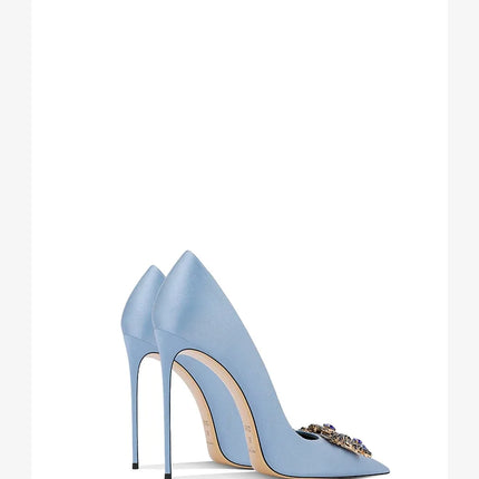 Nuove Scarpe da Donna Primavera-Autunno 2026, Tacchi Alti Blu con Punta Sottile, Strass e Fibbia Quadrata, Eleganti e alla Moda