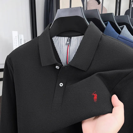 100% pure cotton autumn and winter men's sports fashion brand embroidered pony long-sleeved POLO business casual T-shirt