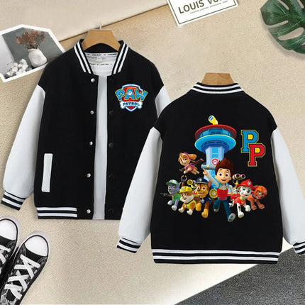 Paw Patrol Black Baseball Uniform for Children Anime Cartoon Cute Sports Jacket Children Autumn Winter Fashion Coat Kids Clothes