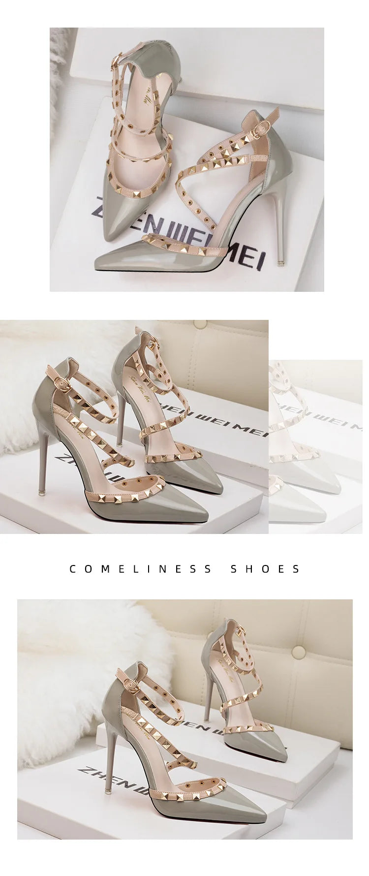 Scarpe tacco alto da donna estive in Europa e America Moda punta a punta bocca superficiale rivetto scava fuori sandali a spillo da discoteca platinumshop