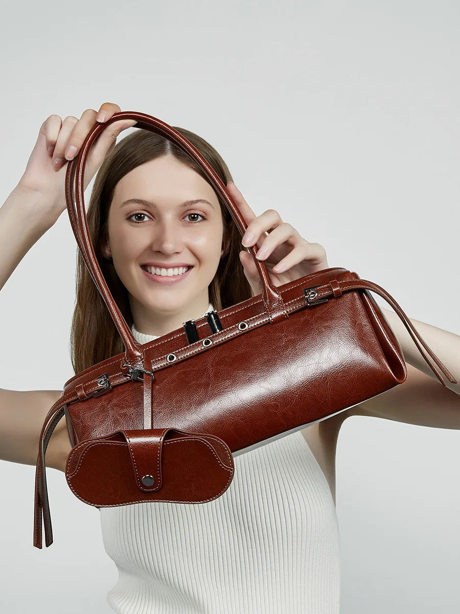 YANATARI underarm cowhide Genuine leather handbags women vintage shoulder bag female  luxury bag high quality long bag