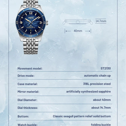 Seagull Men‘s Luxury Mechanical Watch Luminous Waterproof Multi Function Sapphire Mirror Antarctica Expedition 816.37.1064A NEW