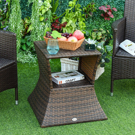 Tavolino da Giardino in Polyrattan Marrone con Porta Ombrellone, Arredo per Esterni, Patio e Balcone, 54x54x55cm, Resistente alle Intemperie