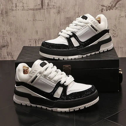 Sneakers Casual Mens Designer Bling Punk Board Shoes Fashion Split Leather Breathable Height Increased Flat Platform Sport Shoes