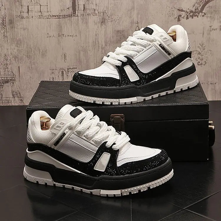 Sneakers Casual Mens Designer Bling Punk Board Shoes Fashion Split Leather Breathable Height Increased Flat Platform Sport Shoes