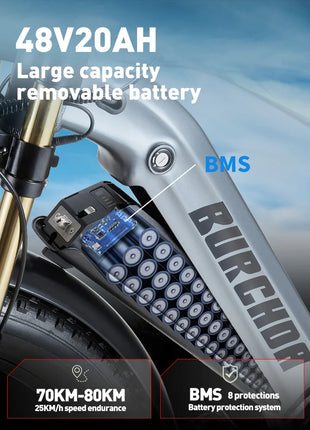 BURCHDA RX80 Bicicletta Elettrica per Adulti, Motore 1000W, Batteria 48V20AH960WH, E-bike con Pneumatici Fat da 26 Pollici per Tutti i Terreni, 45KM/H, E-Mountain Bike