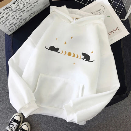 Funny Cute Cat Sweatshirt for Women Aesthetic Y2k 90s Hoodies Harajuku Graphic Pullovers 2000s Ulzzang Gothic Streetwear Female