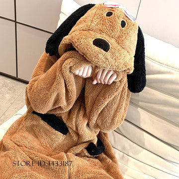 Winter New Cartoon Flannel Sleepwear Jumpsuit Pajama Kigurumi Thicken Coral Fleece Onesies Pyjamas Halloween Party Homewear