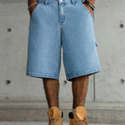 Pantaloncini in Denim Utility a Gamba Larga Blu Chiaro da Uomo per l'Estate