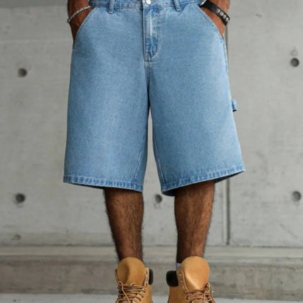 Pantaloncini in Denim Utility a Gamba Larga Blu Chiaro da Uomo per l'Estate