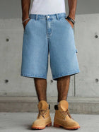 Pantaloncini in Denim Utility a Gamba Larga Blu Chiaro da Uomo per l'Estate