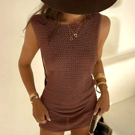 2024 Estate Sexy Un Collo Cut-Out Cerchio Decorazione Corsetto Sottile Spiaggia Mini Vestito Delle Donne Mare Beachwear Costumi da Bagno Cover Up A2796 platinumshop