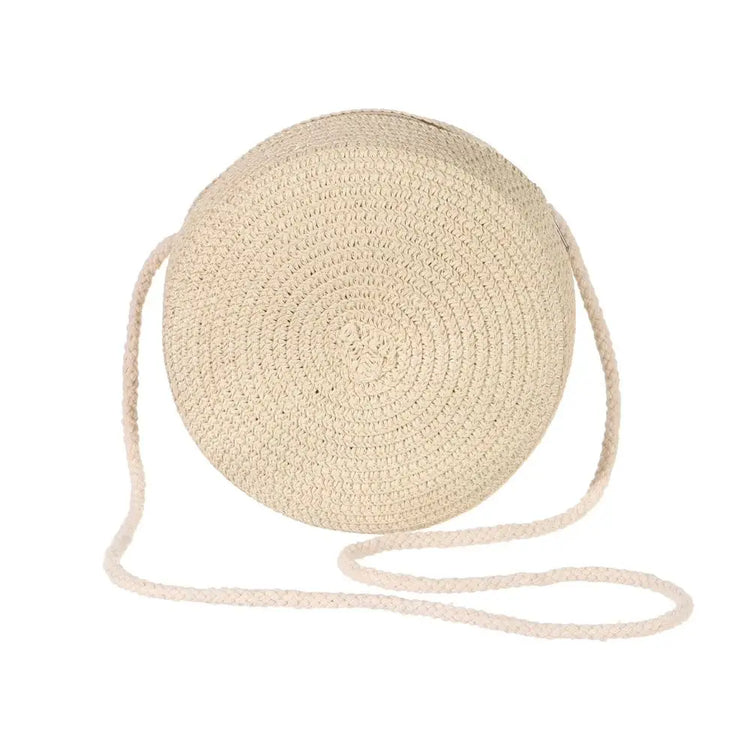 Borse a Spalla, Borsa Intrecciata Rotonda in Rattan, Borsa Estiva da Spiaggia in Paglia
