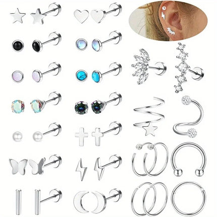Drperfect 1pc orecchini chirurgici in acciaio inossidabile per donna uomo orecchini con retro piatto orecchini con cartilagine orecchini a cerchio con Piercing platinumshop