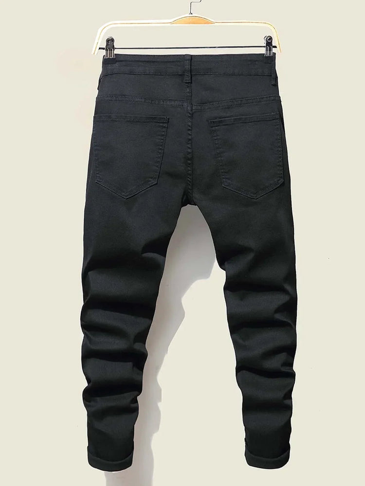 Men's Jeans Cool Ripped Skinny Trousers Stretch Slim Denim Pants Patchwork Hip Hop Black Blue Casual Jogging Jeans for Men PlatiNum