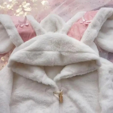 Kawaii Winter Clothes Cute Coats Women Rabbit Cosplay Costume Ears Hooded Lamb Wool Lolita Outwear Y2K Thicked Cartoon Jackets
