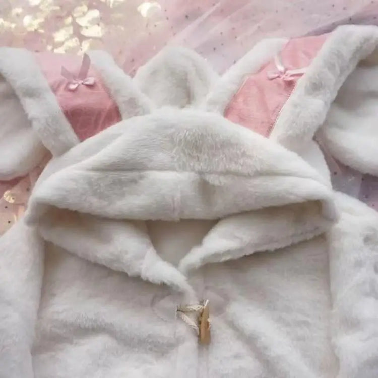 Kawaii Winter Clothes Cute Coats Women Rabbit Cosplay Costume Ears Hooded Lamb Wool Lolita Outwear Y2K Thicked Cartoon Jackets