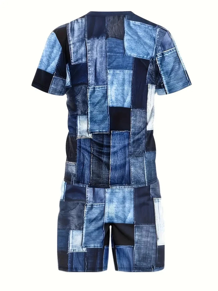 Nuovo vestito da uomo in due pezzi con stampa scozzese moda estate O-colletto Polo a maniche corte + pantaloncini abito da uomo in due pezzi