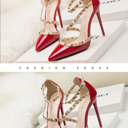Scarpe tacco alto da donna estive in Europa e America Moda punta a punta bocca superficiale rivetto scava fuori sandali a spillo da discoteca platinumshop