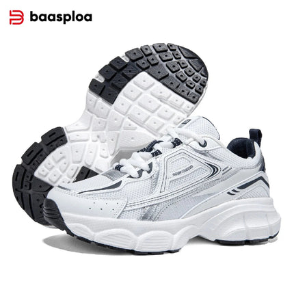 Baasploa Women Running Shoes Lightweight Breathable Sport Shoes Female Comfort White Casual Sneakers Height Increase Cushioning PlatiNum