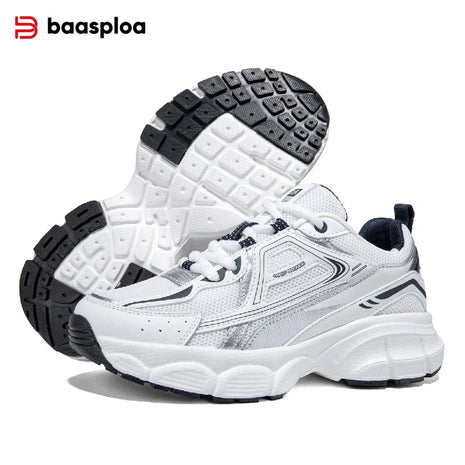Baasploa Women Running Shoes Lightweight Breathable Sport Shoes Female Comfort White Casual Sneakers Height Increase Cushioning PlatiNum