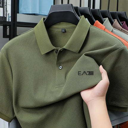 Men's Luxury Brand Short Sleeve Polo Shirt with Letter Print, 100% Cotton Summer T-shirt, Comfortable, Breathable, Casual, Lapel Collar.