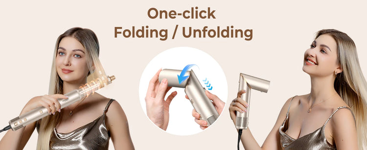 UKLISS 643 Champagne Color 8-in-1 Hot Air Styler Set, Detachable Multi Functional Hair Styling Tool, Hair Dryer, Curling Wand, Straightening Brush & Flat Iron All in One, Foldable Rotatable Auto Curler for Quick Drying, Smoot