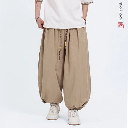 Pantaloni Estivi da Uomo Stile Cinese in Seta Ghiaccio con Motivo Drago Ukiyo-e, Comodi e Trendy, Pantaloni Casual Oversize da Uomo