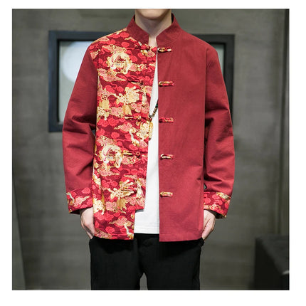 Camicie da uomo ricamate 2026 primavera stile cinese retrò colletto alla coreana giacca in cotone e lino cardigan da uomo Kungfu allentato casual Top