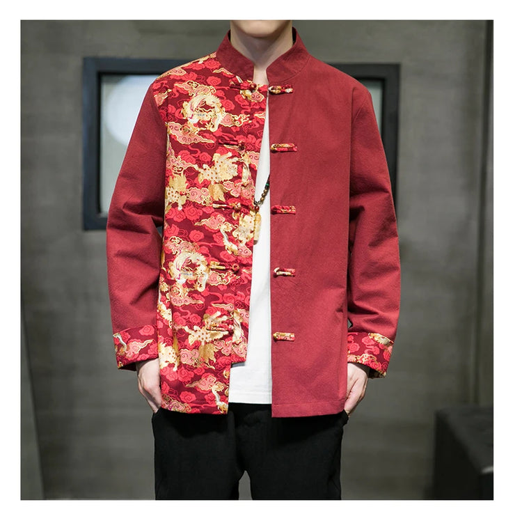 Camicie da uomo ricamate 2026 primavera stile cinese retrò colletto alla coreana giacca in cotone e lino cardigan da uomo Kungfu allentato casual Top