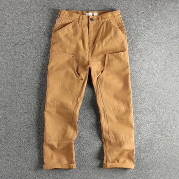2024 Autumn New American Retro 320G Heavyweight Woven Cargo Pants Men's Fashion 100% Cotton Washed Straight Casual Trousers