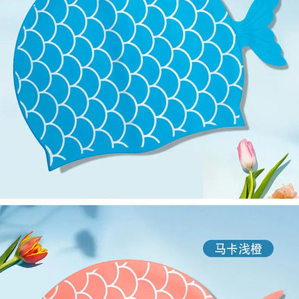 Cuffia da nuoto per bambini Cuffia da nuoto allargata in silicone impermeabile a squame di pesce carino per accessori da nuoto per ragazze dei ragazzi