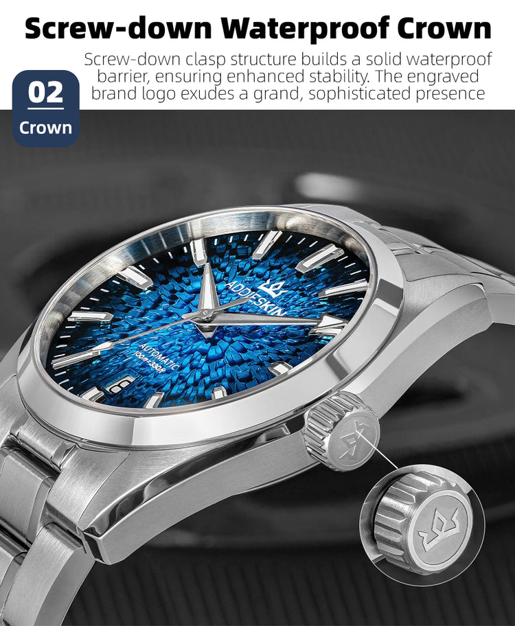 AddiesKin K003 Men's Automatic Watch BGW9 Super Luminous 10Bar Waterproof Sapphire Crystal 316L Stainless Steel Mechanical Watch